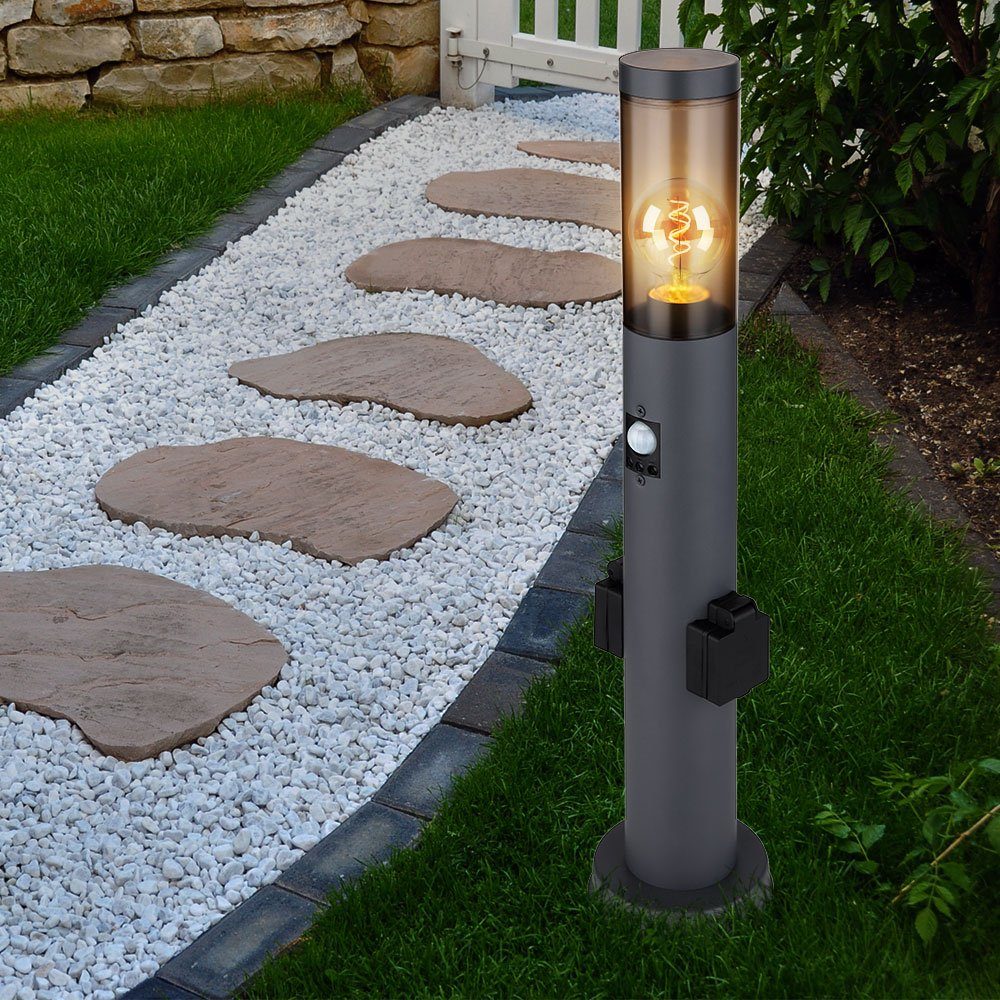 LED AußenStehlampe, LED Sockelleuchte mit Steckdose und